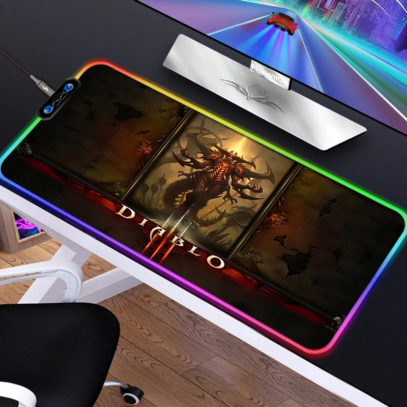 Anime RGB Mousepad PC Gamer Mouse Pad Gaming Laptop Desk Mat Diy Mause Pad Diablo 3 13 - Diablo Merch