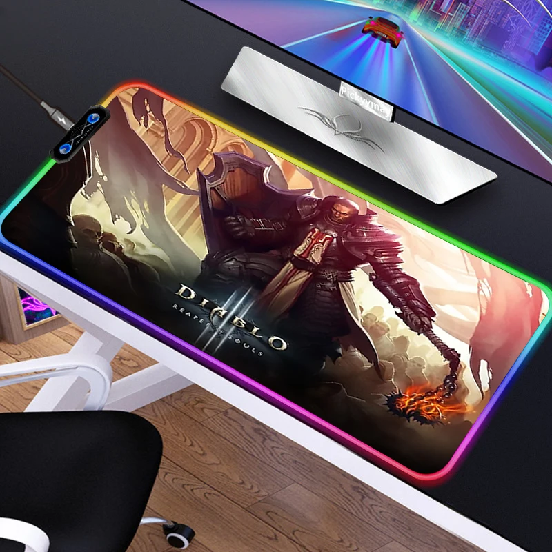 Anime RGB Mousepad PC Gamer Mouse Pad Gaming Laptop Desk Mat Diy Mause Pad Diablo 3 16 - Diablo Merch