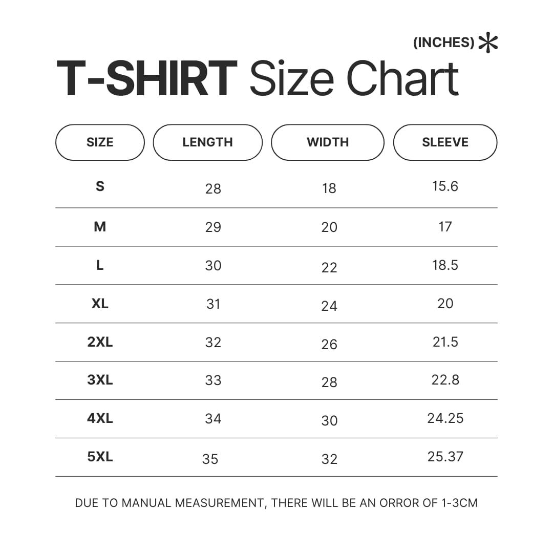 T shirt Size Chart - Diablo Merch